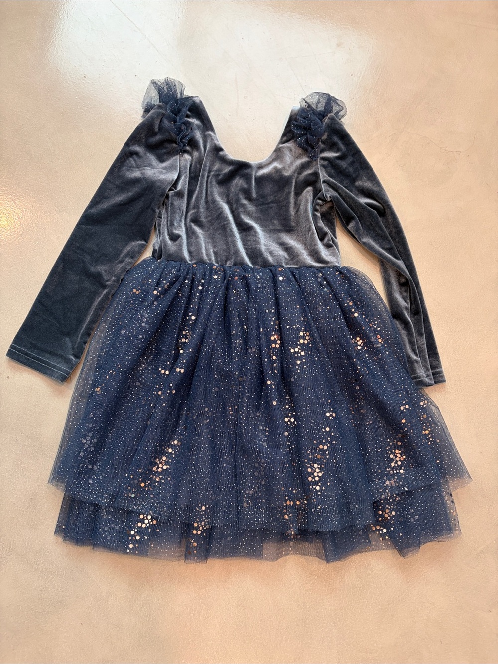 Girls' Navy Velvet & Sparkle Tulle Dance Dress